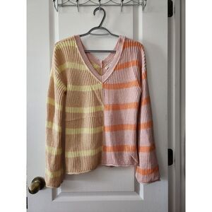American Eagle Womens Sweater Pink Orange V‎ Neck Slouchy Loose Fit Size XS